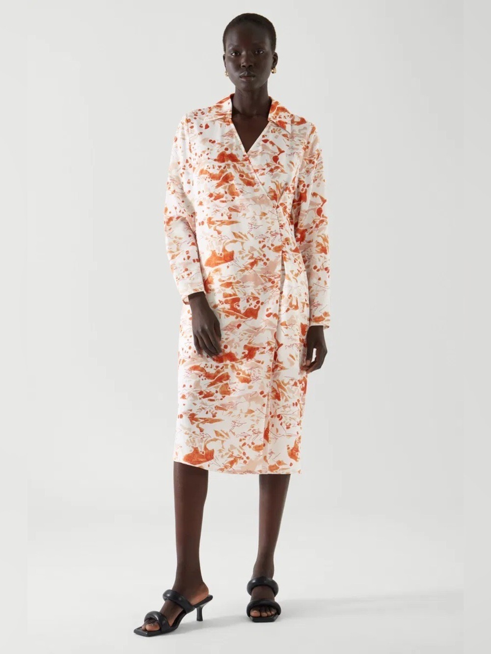 Cos Tailored Wrap Midi Dress Size 8 Orange White